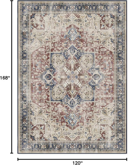 RUGGABLE Washable Area Rug – Kamran Royal Blue 10x14, Stain-Resistant, Non-Slip – Large Machine Washable Rugs for Living Room, Bedroom, Hallway, Entryway & Office–with Cushioned Pad