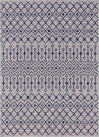 Unique Loom Outdoor Trellis Collection Area Rug - Tribal Trellis (10' x 13' 1" Rectangle, Gray/ Black)