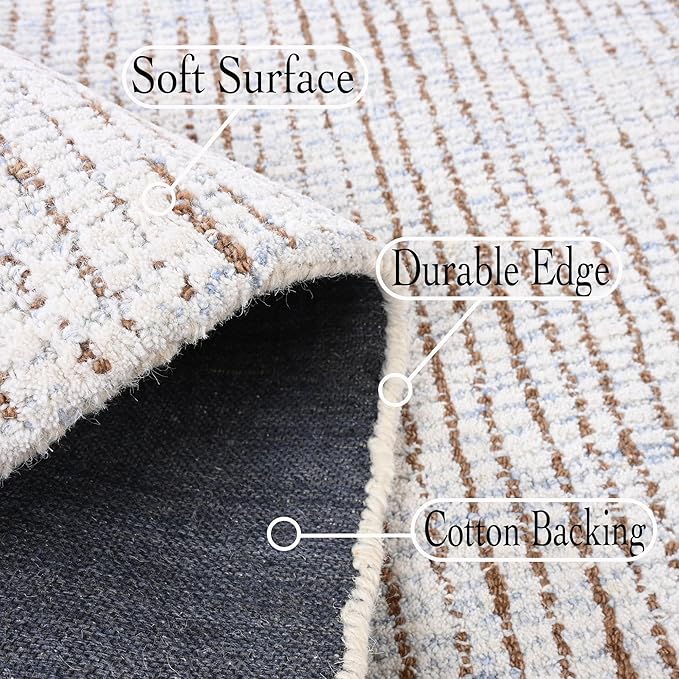 Hand-Tufted 100% Wool Pile Area Rug – Geometric Textured Grid Check Pattern – Thick and Durable Floor Carpet for Bedroom, Living Room, Kids Room, and Dining Area (Light Brown, 6' x 6')