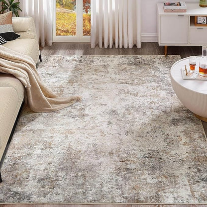 12x15 Area Rug Living Room Rugs - Washable Neutral Modern Abstract Soft Thin Large Rug Indoor Floor No Slip Rug Carpet for Bedroom Under Dining Table Home Office Decor - Brown Grey