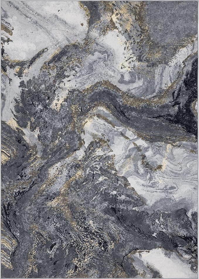 3x5 Black Area Rug: Modern Abstract Washable Rugs for Entryway Kitchen Bedroom Indoor - Non-Slip Stain Resistant Thin Low Pile