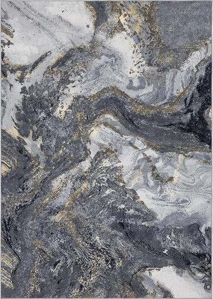 3x5 Black Area Rug: Modern Abstract Washable Rugs for Entryway Kitchen Bedroom Indoor - Non-Slip Stain Resistant Thin Low Pile