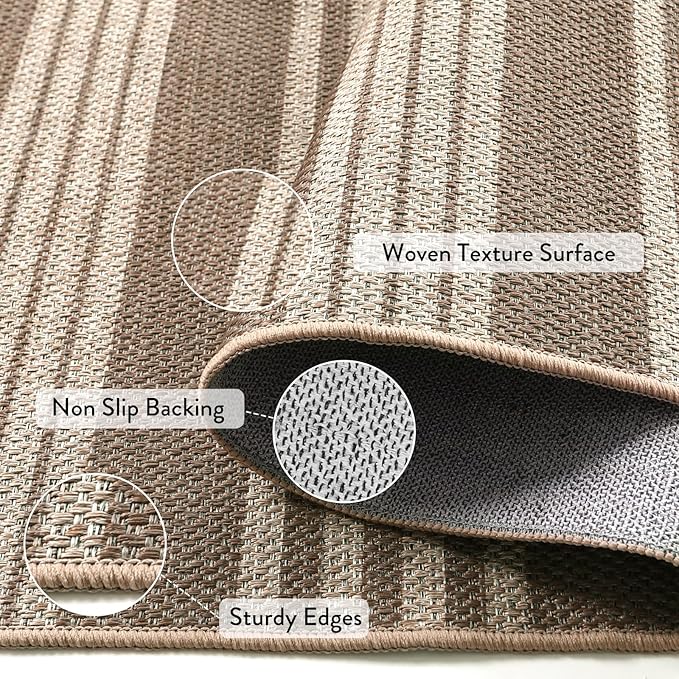 Lahome Striped Easy Jute Porch Rug, 3x5 Washable Rugs for Entryway Living Room, Farmhouse Nature Non Slip Non Shedding Indoor Outdoor Carpet for Entry Classroom Patio, Khaki