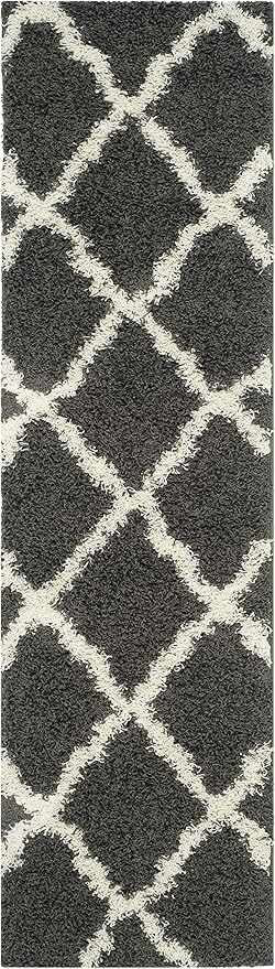 SAFAVIEH Dallas Shag Collection Runner Rug - 2'3" x 20', Dark Grey & Ivory, Trellis Design, Non-Shedding & Easy Care, 1.5-inch Thick Ideal for High Traffic Areas in Living Room, Bedroom (SGD257A)