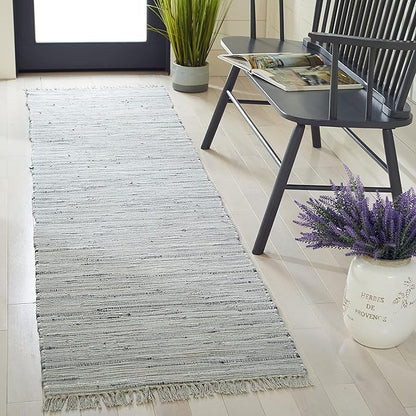 SAFAVIEH Rag Rug Collection Runner Rug - 2'3" x 9', Grey, Handmade Boho Stripe Cotton, Ideal for High Traffic Areas in Living Room, Bedroom (RAR121A)