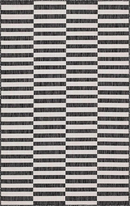 Unique Loom Outdoor Striped Collection Area Rug - Striped (5' 1" x 8' Rectangle, Charcoal/Ivory)