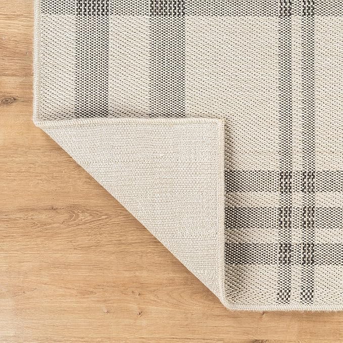 CAMILSON Easy Jute Rug 8x10, Indoor Outdoor Off-White Color Fiber Area Rugs for Entry, Living Room and Bedroom Rug, Checkred Boho Woven Design, Easy-Cleaning, Washable Outside Carpet (8 x 10)