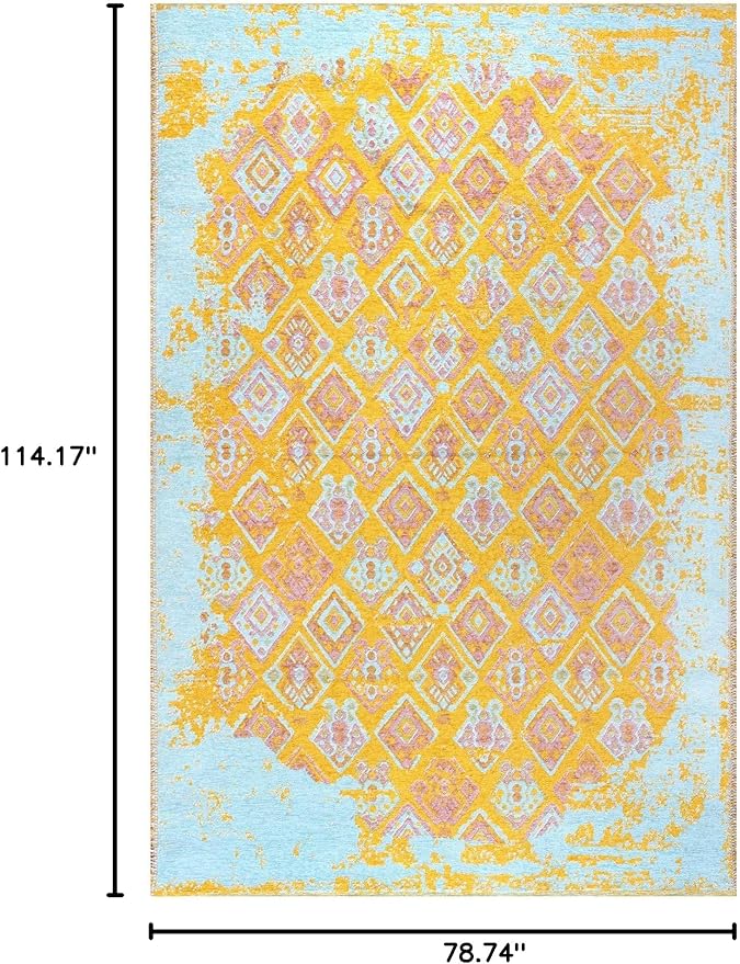Alfa Rich 7x10 Pink Orange Teal Reversible Washable Area Rugs for Living Room Bedroom Kitchen Rug