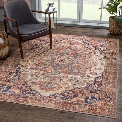 Bloom Rugs Washable Non-Slip 10x14 Rug - Beige/Terracotta Traditional Oriental Area Rug for Living Room, Bedroom, Dining Room, and Kitchen - Exact Size: 10' x 14'