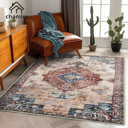 3x5 Area Rug Vintage Washable Thin Tangerine Traditional Floor Cover Foldable Indoor Distressed Non Slip Carpet Floral Print Mat Rugs for Bedroom Living Room Bathroom