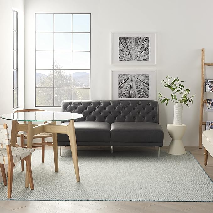 Nourison Home Courtyard Ivory Aqua 9' x 12' Area Rug - Easy Clean, Non Shedding, Bed Room, Living Room, Dining Room, Kitchen (9' x 12')
