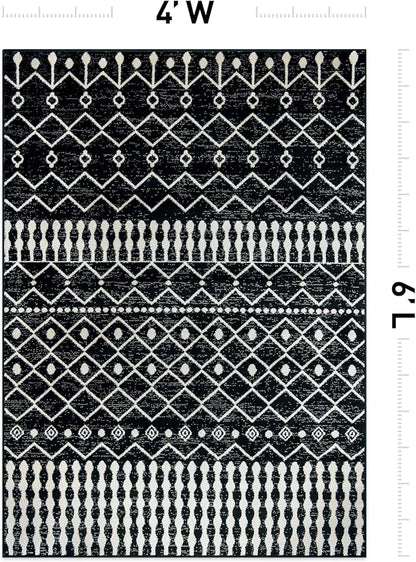 Rugshop Boho Black and White Tribal Area Rug – Geometric Diamond and Stripe Pattern Carpet for Living Room, Bedroom, or Entryway – Soft Modern Bohemian Floor Décor 4' x 6' Black