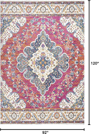 JONATHAN Y Boho Vintage Fuchsia/White Indoor Area Rug, 8x10, Bohemian Flair Medallion, Floral Easy-Cleaning High Traffic for Living Room, Bedroom, Kitchen, Pet-Friendly, Non-Shedding (BMF106C-8)