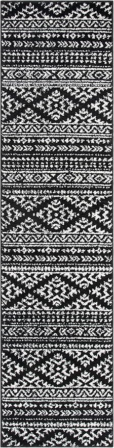 SAFAVIEH Tulum Collection Runner Rug - 2' x 9', Black & Ivory, Moroccan Boho Tribal Design, Non-Shedding & Easy to Clean, Ideal for Living Room, Hallway, Foyer, Entryway, Bedroom (TUL272Z)