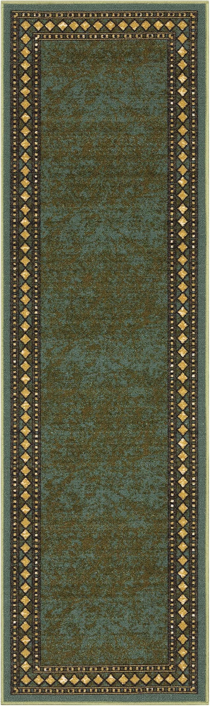 Antep Rugs Alfombras Modern Bordered 2x7 Non-Skid (Non-Slip) Low Profile Pile Rubber Backing Indoor Area Runner Rugs (Green, 2' x 7')
