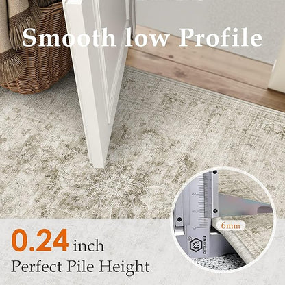 HUGEAR Washable Hallway 2x8 Runner Rugs Retro Beige Vintage Distressed Non Slip Stain Resistant Low Pile Neutral Throw Carpet for Bedside Kitchen Entryway Home Decor