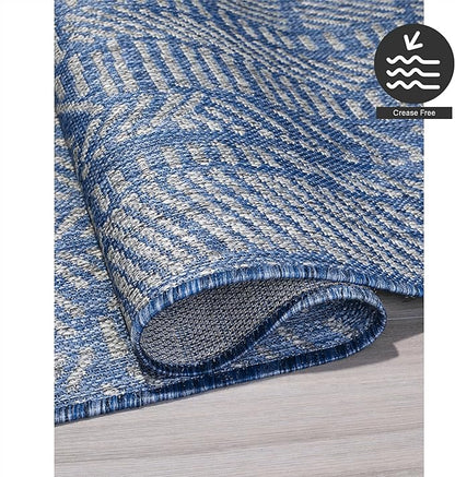 FH Home Flat Woven Outdoor Rug - Waterproof, Easy to Clean, Stain resistant - Premium Polypropylene Yarn - Modern Abstract - Patio, Deck, Porch, Balcony,Laundry Room - Suez - Blue - 3ft 11in x 5ft 6in