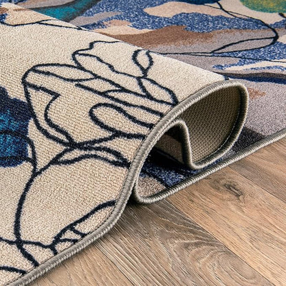 Rugshop Cream Bright Flowers Non Slip Non-Shedding Runner Rug for Hallway, Kitchen and Laundry Room, 2' x 7' (22" X 84")