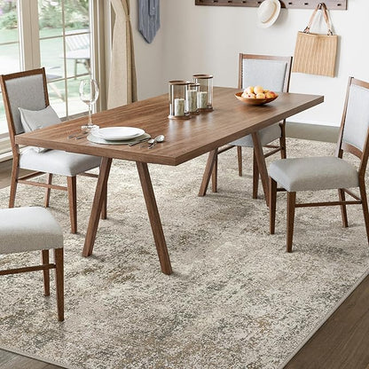Washable Rug 5x7 Area Rug for Living Room Bedroom, Large Modern Abstract Rug Indoor Floor Carpets Low Pile No Shed Non-Slip with Rubber Backing Dining Room Kitchen Office (Gray&Beige, 5'x7')