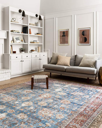 Loloi Loren Collection LQ-01 Blue/Brick 2'-6" x 7'-6" Runner Rug