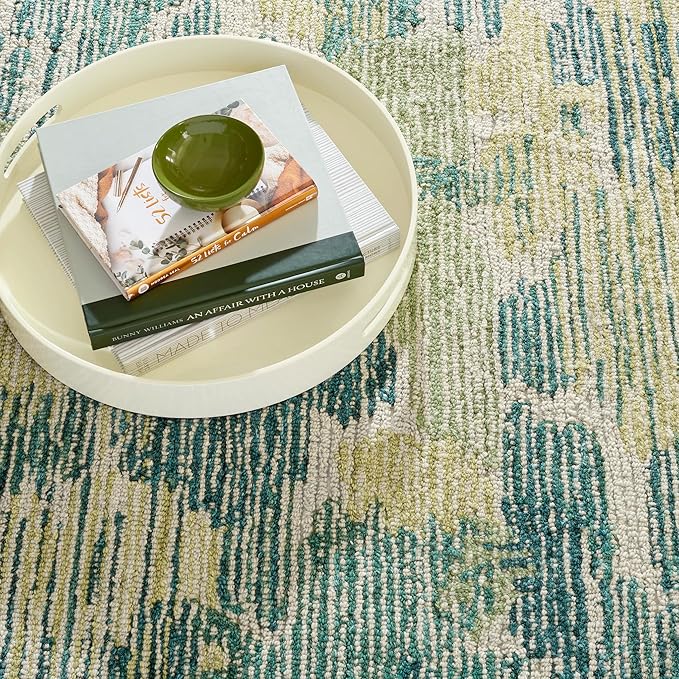 Dash & Albert Ladycross Green Hand Hooked Wool Rug, 8.5 X 11.5 Feet, Green Graphic Pattern