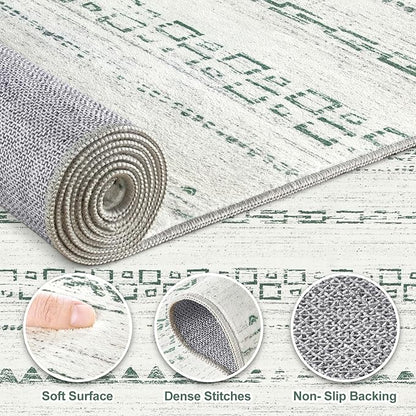 Nakagishi Green Rug Living Room Rugs: 9x12 Washable Boho Large Neutral Soft Farmhouse Stain Resistant Modern Non Slip Indoor Floor Carpet for Bedroom Nursery Kids Playroom Office Dining Room Home