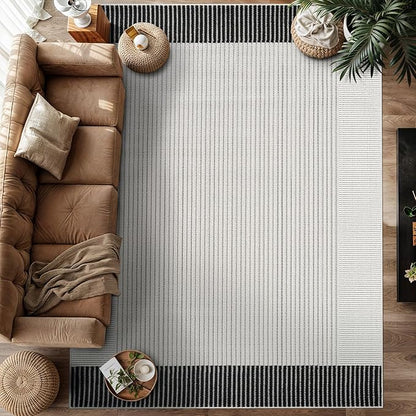 Modern Micro Loop Indoor Area Rugs for Living Room Bedroom Kitchen Geometric Striped Black-White 8x10 Luxury Durable Low and High Pile Non-Shedding Stain Resistant Soft Area Carpet 8 x 10