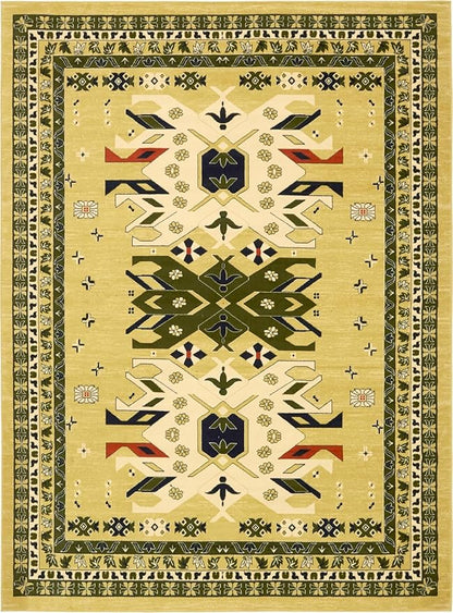Unique Loom Taftan Collection Border Geometric Tribal Inspired Design Area Rug (9' 0 x 12' 0 Rectangular, Gold/ Gray)
