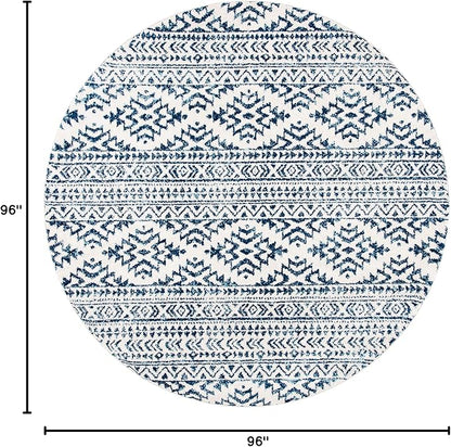 SAFAVIEH Tulum Collection Area Rug - 8' Round, Ivory & Navy, Moroccan Boho Tribal Design, Non-Shedding & Easy to Clean, Ideal for Living Room, Bedroom, Dining Space (TUL272D)
