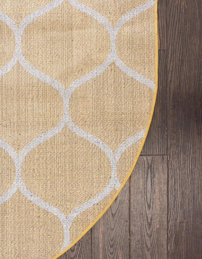 Rugs.com Lattice Frieze Collection Rug – 3' 3 x 5' 3 Oval Yellow Medium Rug Perfect for Living Rooms, Large Dining Rooms, Open Floorplans