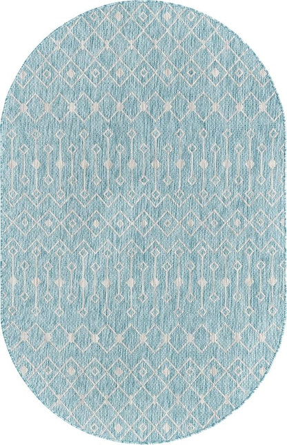 Unique Loom Outdoor Trellis Collection Area Rug - Tribal Trellis (5' 3" x 8' Oval, Aqua/ Ivory)