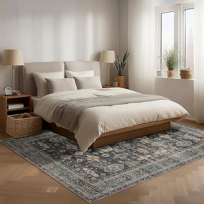 Area Rug Non Slip Machine Washable Ultra Soft Living Room/Bedroom/Kitchen/Outdoor/Classroom Silver, 4'×6'