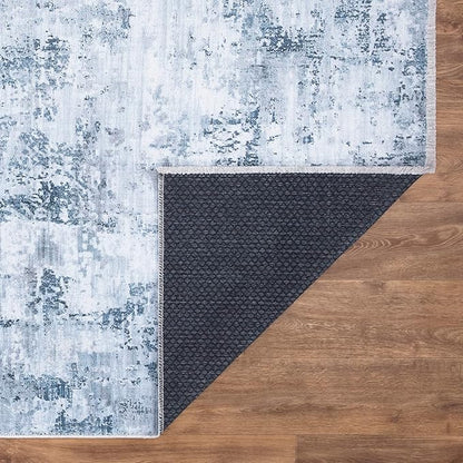 Bloom Rugs Washable Non-Slip 2x3 Rug - Blue/Gray Modern Abstract Area Rug for Living Room, Bedroom, Dining Room, and Kitchen - Exact Size: 2' x 3'