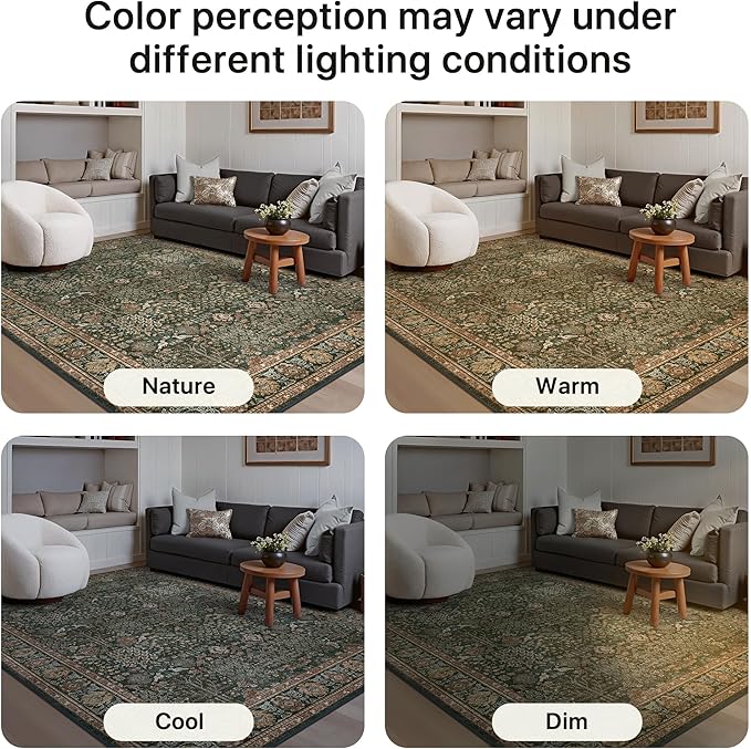 Bavni 2'6''x7 Rug Runners for Hallways, Washable Runner Rug Non Slip, Vintage Floral Print Style Rugs for Bedroom-Lightweight Low Pile Carpet for Hallways Bathroom, Dark Green/Multi
