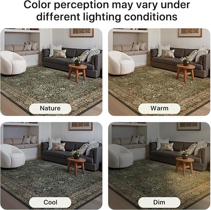 Bavni 2'6''x7 Rug Runners for Hallways, Washable Runner Rug Non Slip, Vintage Floral Print Style Rugs for Bedroom-Lightweight Low Pile Carpet for Hallways Bathroom, Dark Green/Multi