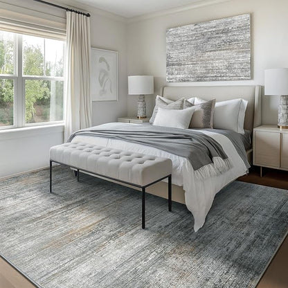 Bavni 8x10 Area Rugs, Modern Low Plie Living Room Rugs, Large Machine Washable Rug Non-Slip, Soft Pet Friendly Rugs for Bedroom, Playroom, Dining Room, Indoor, Granite Gray