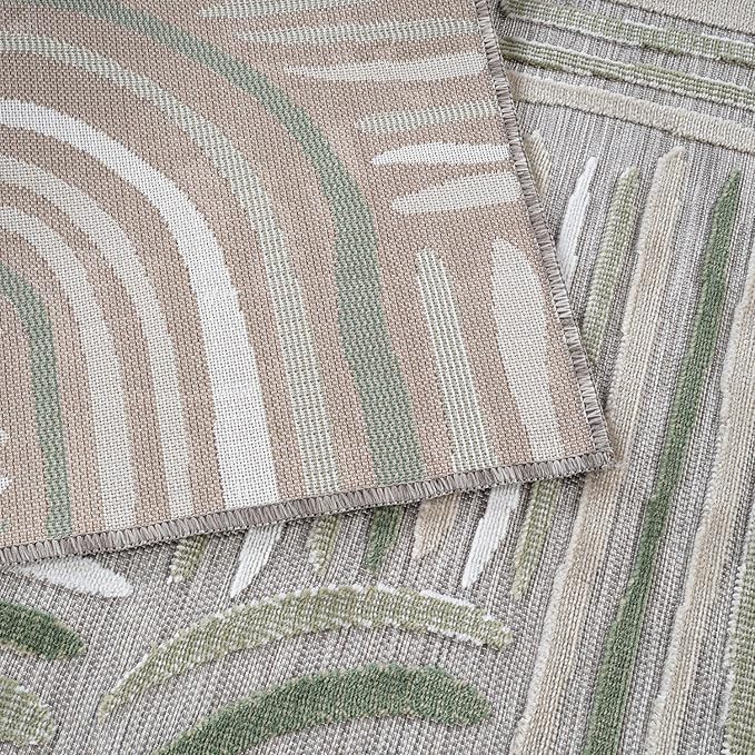 CAMILSON Indoor Outdoor Rug, Beige 6x9 Geometric Arch Striped Area Rugs for Patio and Home Areas, Easy-Cleaning Non-Shedding Living Room, Garden and Deck Washable Outside Carpet (6 x 9)