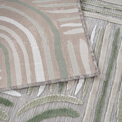 CAMILSON Indoor Outdoor Rug, Beige 5x7 Geometric Arch Striped Area Rugs for Patio and Home Areas, Easy-Cleaning Non-Shedding Living Room, Garden and Deck Washable Outside Carpet (5 x 7)