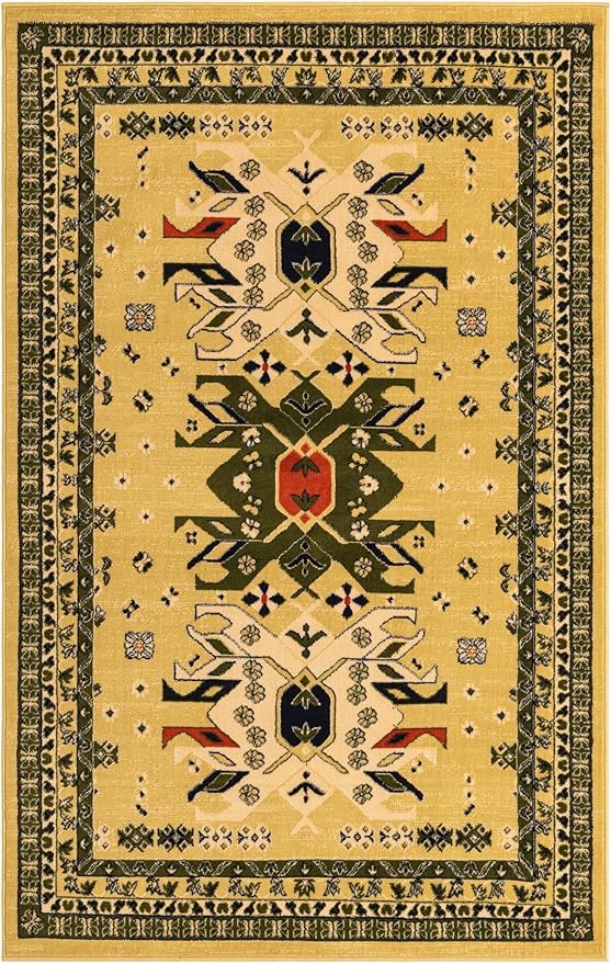 Unique Loom Taftan Collection Border Geometric Tribal Inspired Design Area Rug (5' 0 x 8' 0 Rectangular, Gold/ Gray)