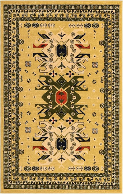 Unique Loom Taftan Collection Border Geometric Tribal Inspired Design Area Rug (5' 0 x 8' 0 Rectangular, Gold/ Gray)