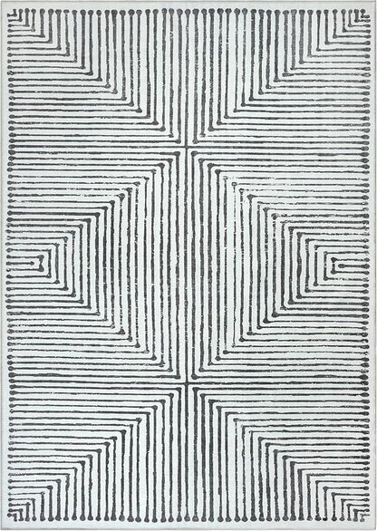 Bloom Rugs Washable Non-Slip 8' x 10' Rug - Black/Ivory Striped Area Rug for Living Room, Bedroom, Dining Room, and Kitchen - Exact Size: 8' x 10'