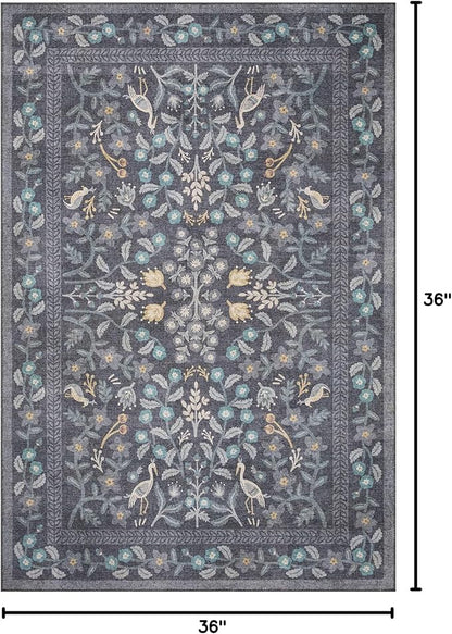 Loloi Rifle Paper Co. Maison Collection MAO-01 Nightingale Black 3'-0" x 3'-0" Round, .19" Pile Height, Accent Rug