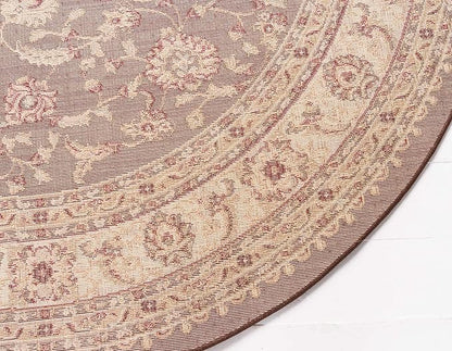 Unique Loom Voyage Collection Traditional Oriental Classic Intricate Design Area Rug (8' 0 x 8' 0 Round, Brown/Ivory)