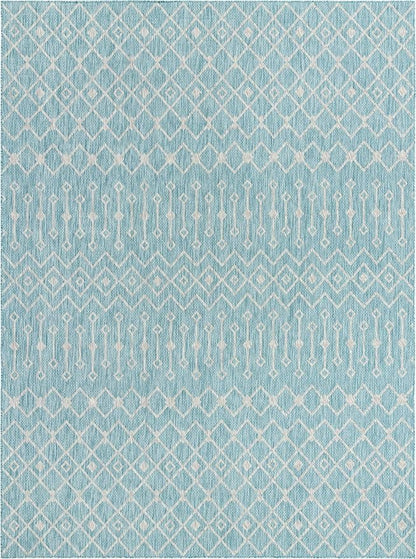 Unique Loom Outdoor Trellis Collection Area Rug - Tribal Trellis (10' x 13' 1" Rectangle, Aqua/ Ivory)