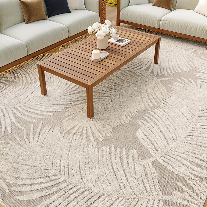 Nourison Home Suncoast Beige 9' x 12' Area Rug - Easy Clean, Non Shedding, Bed Room, Living Room, Dining Room, Kitchen (9' x 12')