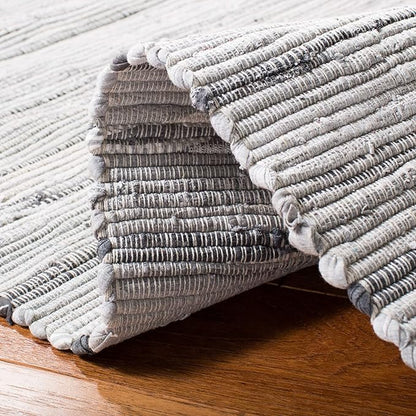 SAFAVIEH Rag Rug Collection Area Rug - 4' Square, Grey, Handmade Boho Stripe Cotton, Ideal for High Traffic Areas in Living Room, Bedroom (RAR121A)