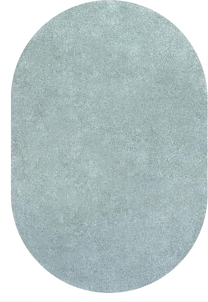 Eyely UES100S-6OV Supersoft Haze Solid Low-Pile Indoor Area Rug, Coastal, Bohemian, Minimalist, Classic, Casual for Bedroom,Kitchen,Living Room,Non Shedding,Easy-Washing, Blue, 6 X 9 Oval