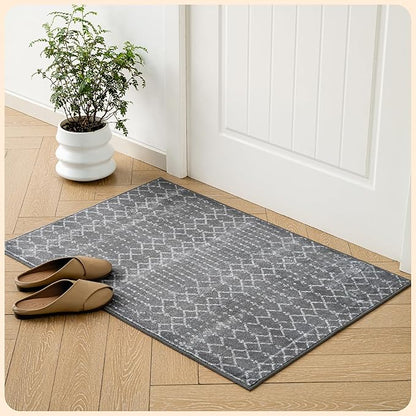 Istana 2x3 Area Rug - Dark Grey Boho Rugs for Living Room 2x3 - Foldable Small Rugs for Bedroom - Stain Resistant Washable Rug Non Slip - Eco-Friendly Area Rugs Indoor