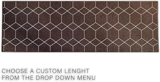 Custom Made Runner Rug for Kitchen Foyer Hallway Entry Choose Your Length Size 26 Inch Wide Geometric Lattice Design Brown Color (12 feet x 26 inch)