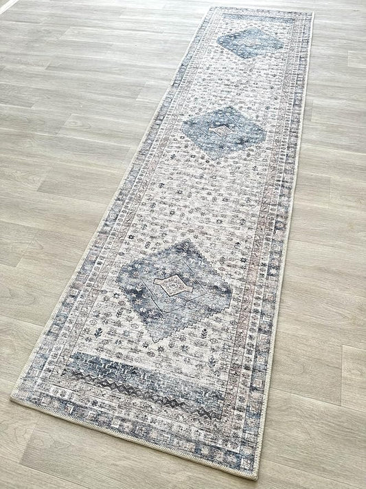 Fame Living Faded Oushak Rug, Turkish Vintage Floral Pastel Large Oversized Area Rugs for Living Room Dining Bedroom Kitchen Bathroom Nursery (848CrNv, 2' x 3')